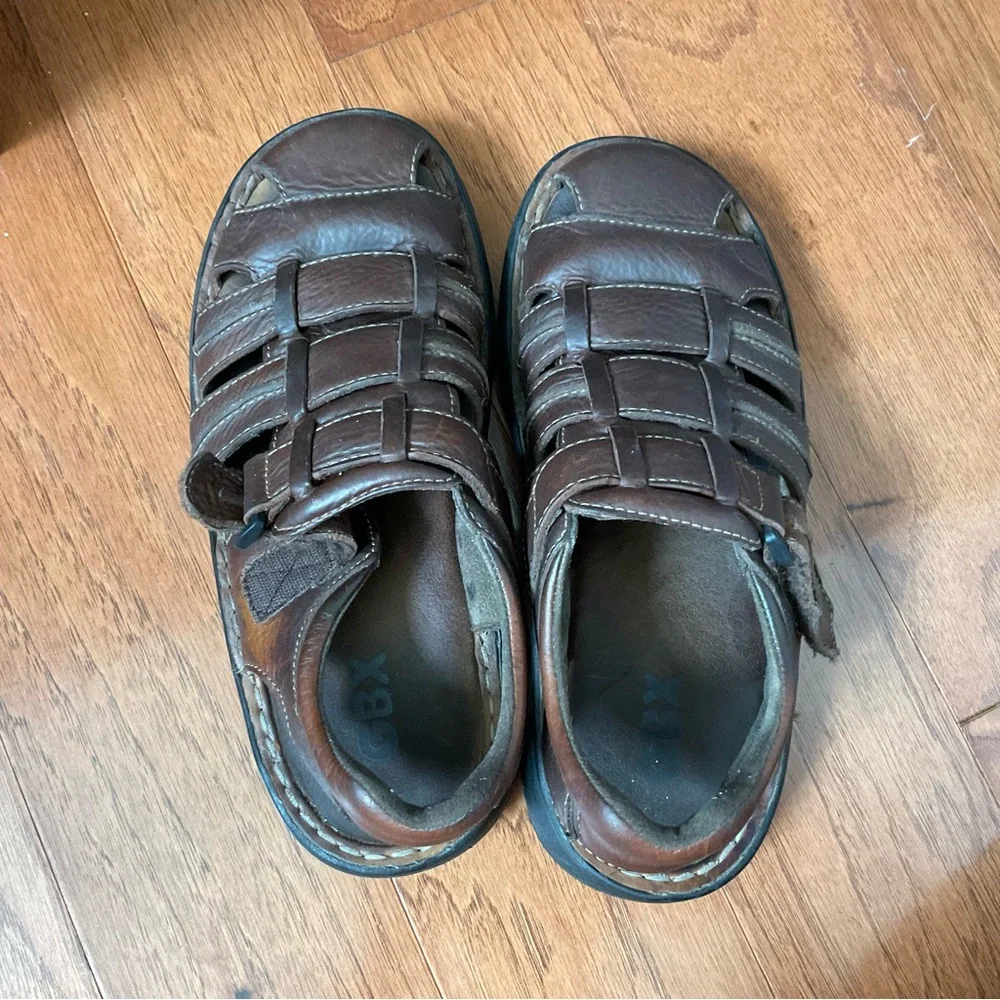 GBX Brookside Peanut Pitstop Brown Leather Woven Fisherman Sandal Size 9M